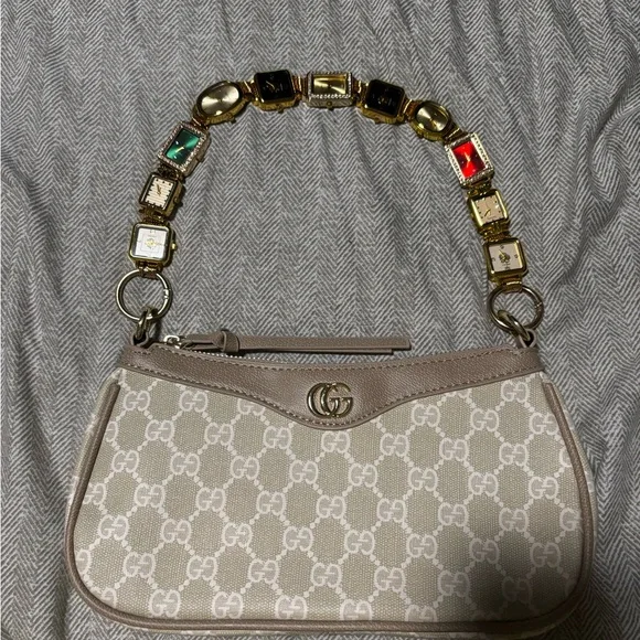Chic Beige Monogram Shoulder Bag | Trendy Colorful Strap - Picture 2 of 5